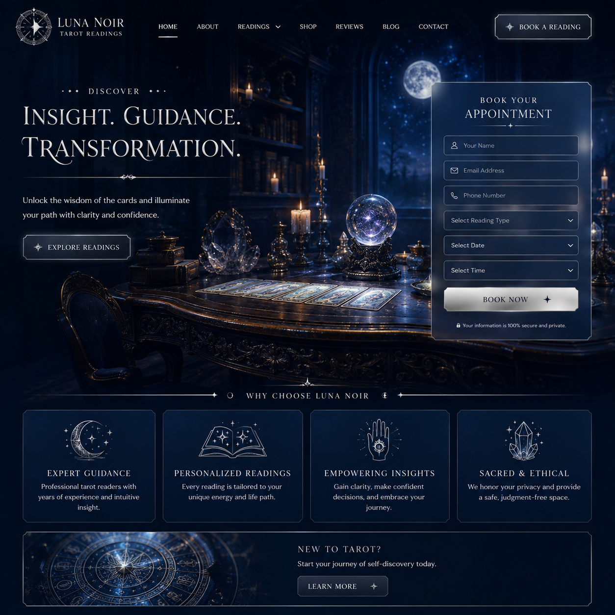 Tarot Reading Website Design